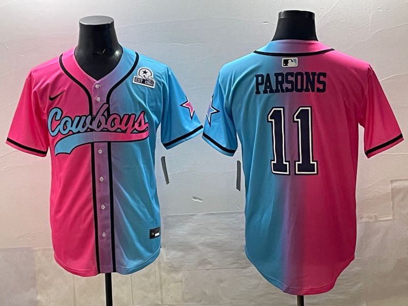 Men 2025 Dallas Cowboys #11 Parsons Blue pink Nike Limited NFL Jersey style 06
